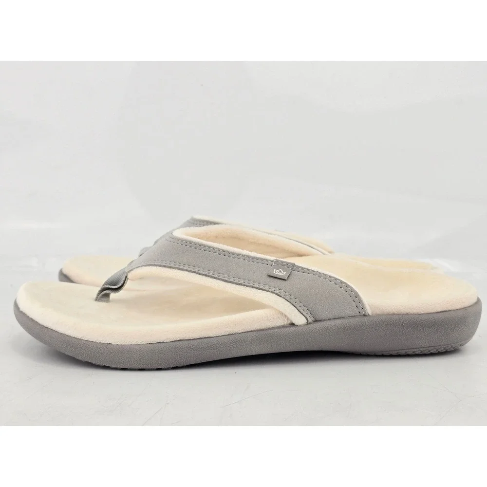 Spenco Yumi Plush Thong Sandals Womens 10 Grey Faux Fur Orthotic Flip Flops -VG